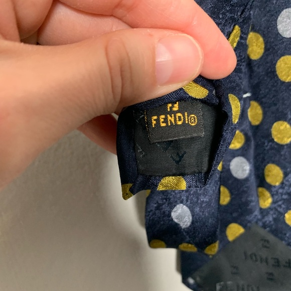 Men’s Fendi Cravatte Navy/Green/Gray Polka Dot Made in Italy Silk Tie - Picture 5 of 6